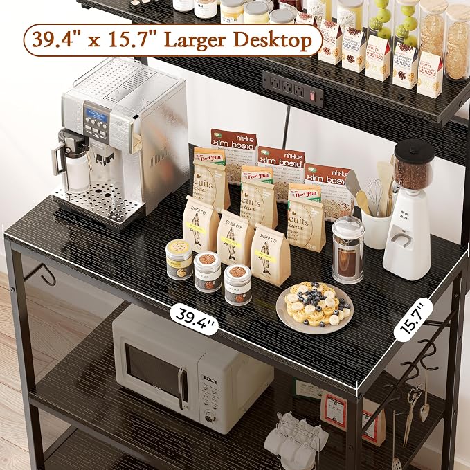 SUPERJARE Bakers Rack with Power Outlets, Microwave Stand, 39.4 X 14.3 Inch - Image 5