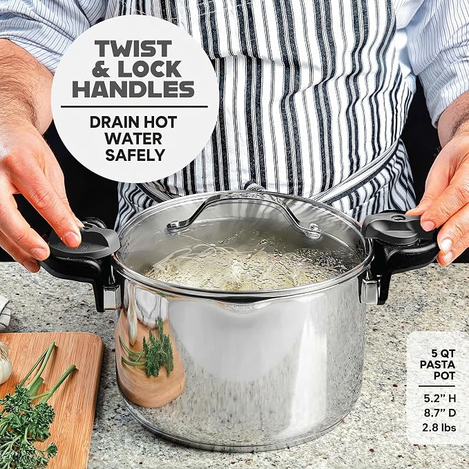 GOTHAM STEEL 5 Qt Stainless Steel Stock Pot Multipurpose Pasta Pot - Image 3