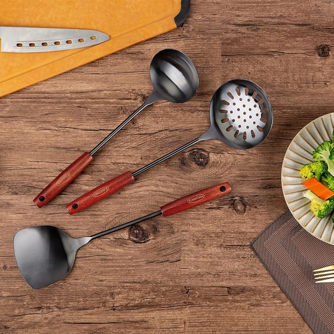 FJNATINH Wok Spatula and Ladle, Skimmer Ladle Tool Set, 17inches Spatula - Image 5