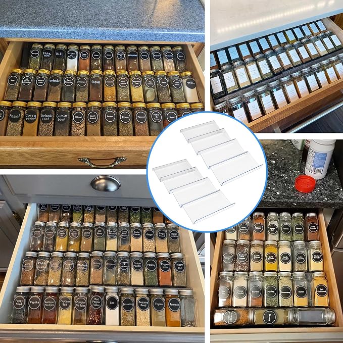 MIUKAA Clear Acrylic Spice Drawer Organizer, 4 Tier- 2 Set Expandable From 9" - Image 5