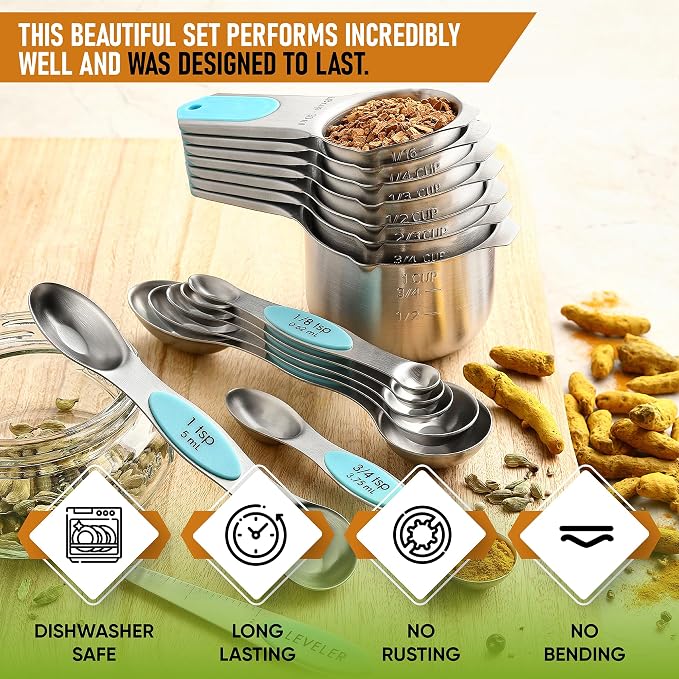 Spring Chef Magnetic Measuring Cups & Spoons Set, Strong Magnets, Heavy Duty - Image 2
