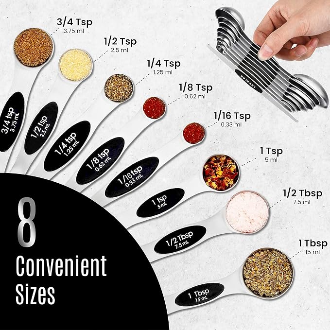Nextop Stainless Steel Magnetic Measuring Spoons Set – 9 Pieces Dual-Sided - Image 7