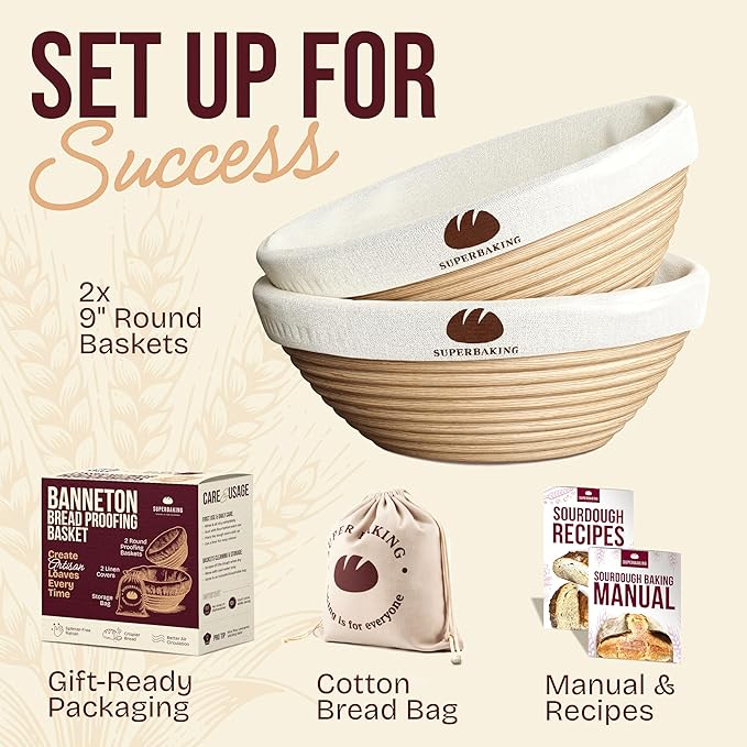 Superbaking 2 pcs Banneton Bread Proofing Basket, Sourdough Starter Kit - Image 8