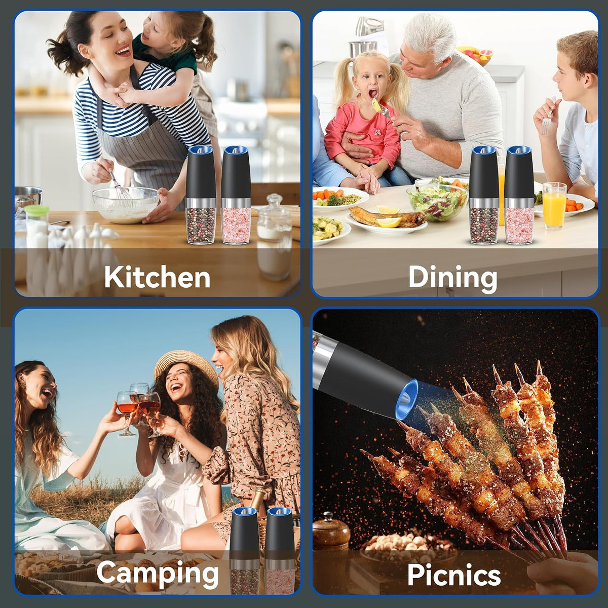 UNNEES Battery Operated Gravity Salt And Pepper Grinder Set, 2 Pcs
