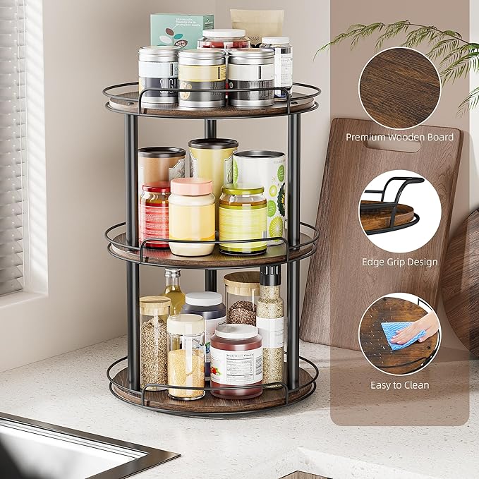 LAMU 12'' Wood Lazy Susan Turntable Organizer - Image 2