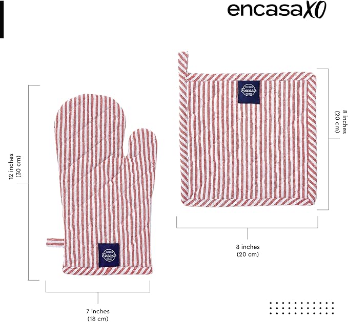 Encasa XO Heat Resistant 100% Cotton Oven Glove & Potholder Set - Image 2