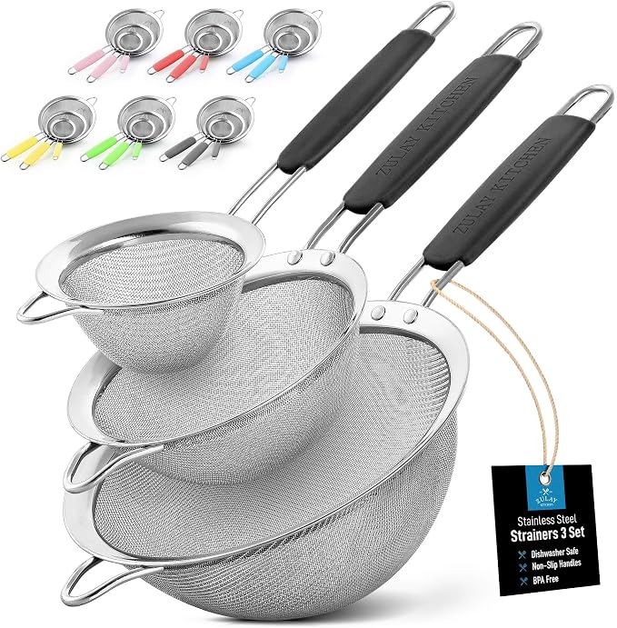 Zulay Kitchen Premium Stainless Steel Fine Mesh Strainer Set by ZulayKitchen
