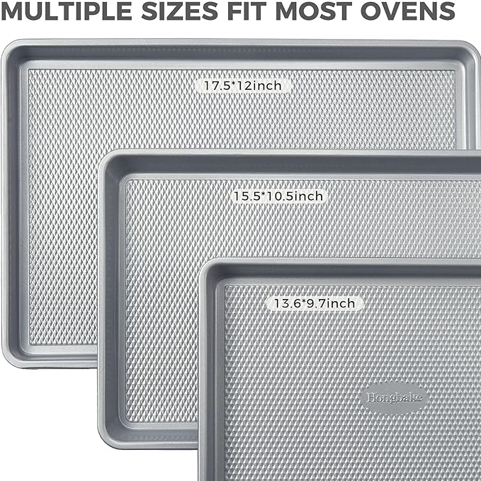 HONGBAKE Naturally Non Toxic Baking Sheet Pan Set of 3, Heavy Duty Aluminized - Image 6