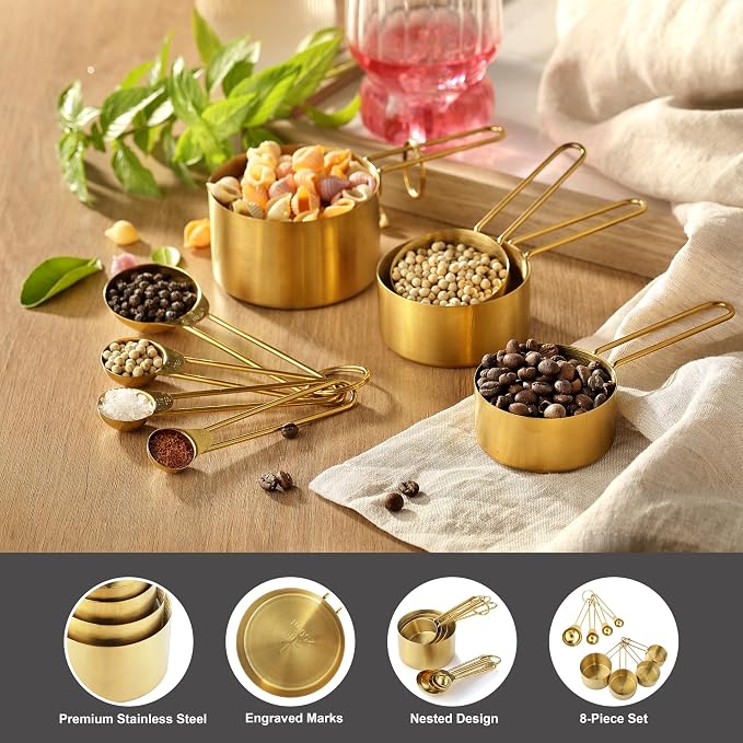 Measuring Cups and Spoons Set, Kaloo 8PCS Stainess Steel Metal Measuring Cups - Image 3