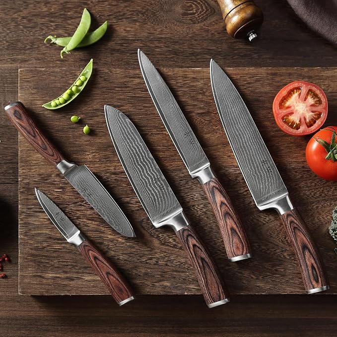 Wakoli EDIB 5-Piece Damascus Knife Set, Professional Kitchen Knives made of - Image 2