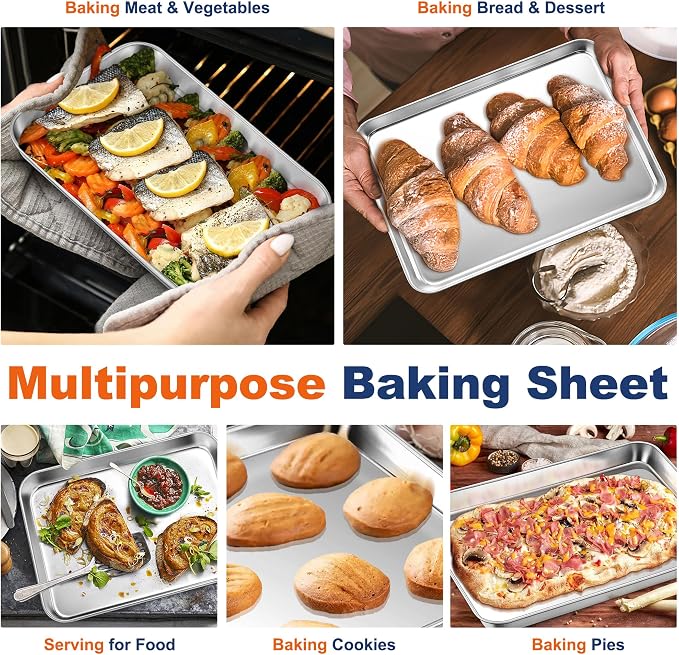 P&P CHEF 12.5 Inch Baking Cookie Sheet, Oven Pan Tray Stainless Steel Sheet Pan - Image 7