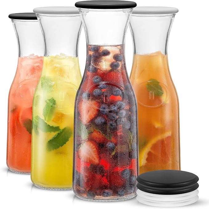 JoyJolt Glass Carafe with Lid, Iced Tea, Milk – Dishwasher Safe Beverage Drink by JoyJolt