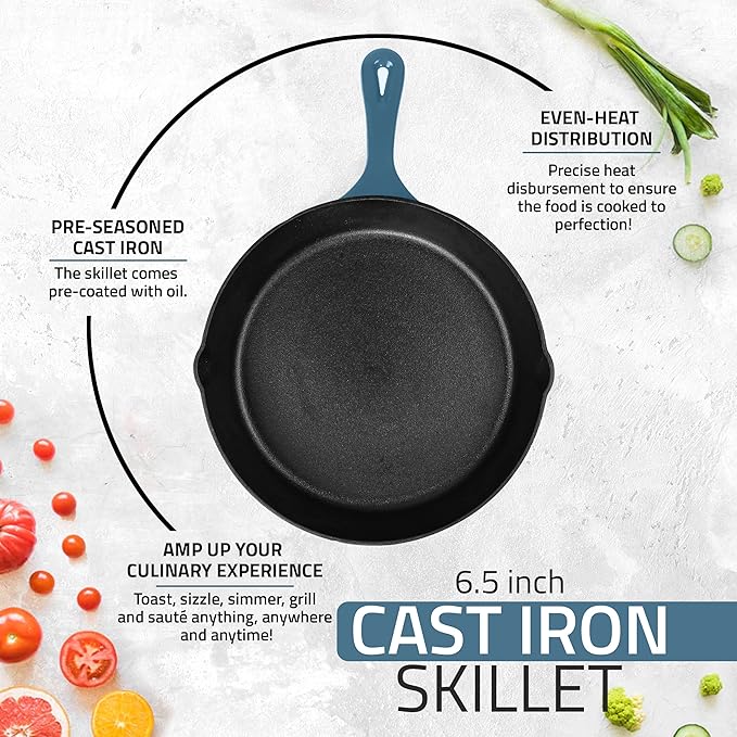 Utopia Kitchen Cast Iron Frying Pan 6.5 Inch, Cast Iron Chefs Pan, Pre Seasoned - Image 3