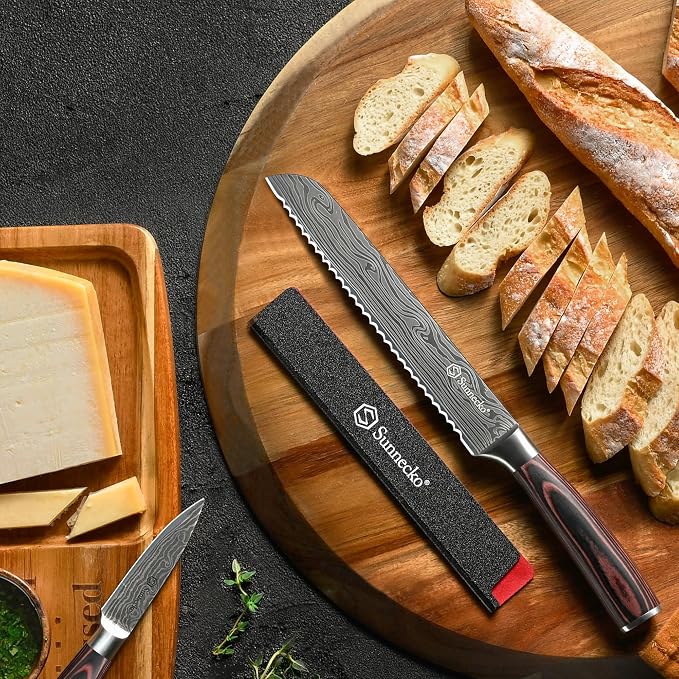 Sunnecko Bread Knife 8 Inch, High Carbon Stainless Steel Serrated Bread Knife - Image 2