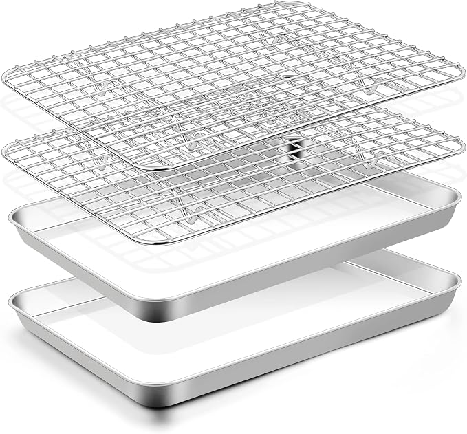 TeamFar Toaster Oven Pan with Rack Set, 10.5 x 8 x 1 Inch Stainless Steel Small by TeamFar