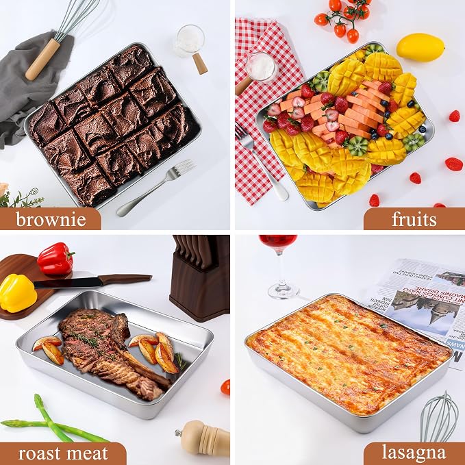LIANYU Baking Pan Set of 2, 12⅓ x 9¾ x 2 Inch Cake Lasagna Brownies Casseroles - Image 6