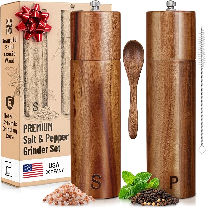 Premium Wooden Salt and Pepper Grinder Set - 28 g / 1 oz each by PJCKitchen