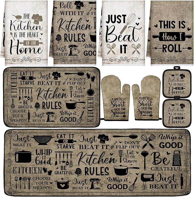 Fourluoo 10 Pcs Attractive Style Kitchen Dish Towels Rugs Oven Mitts and Pot by Fourluoo