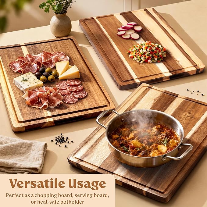 Acacia Wood XL Cutting Board for Kitchen, Large Cutting Board 17.1 × 12.8 - Image 5