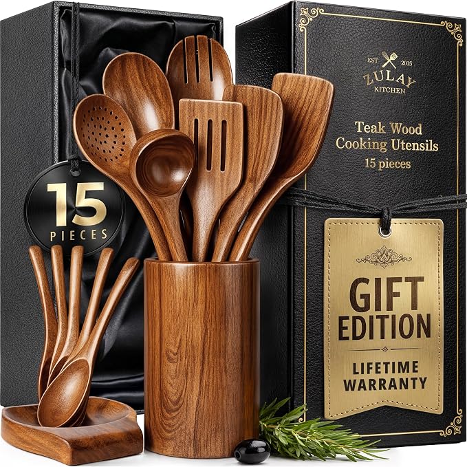 Zulay Kitchen 15-Piece Teak Wooden Utensils by ZulayKitchen