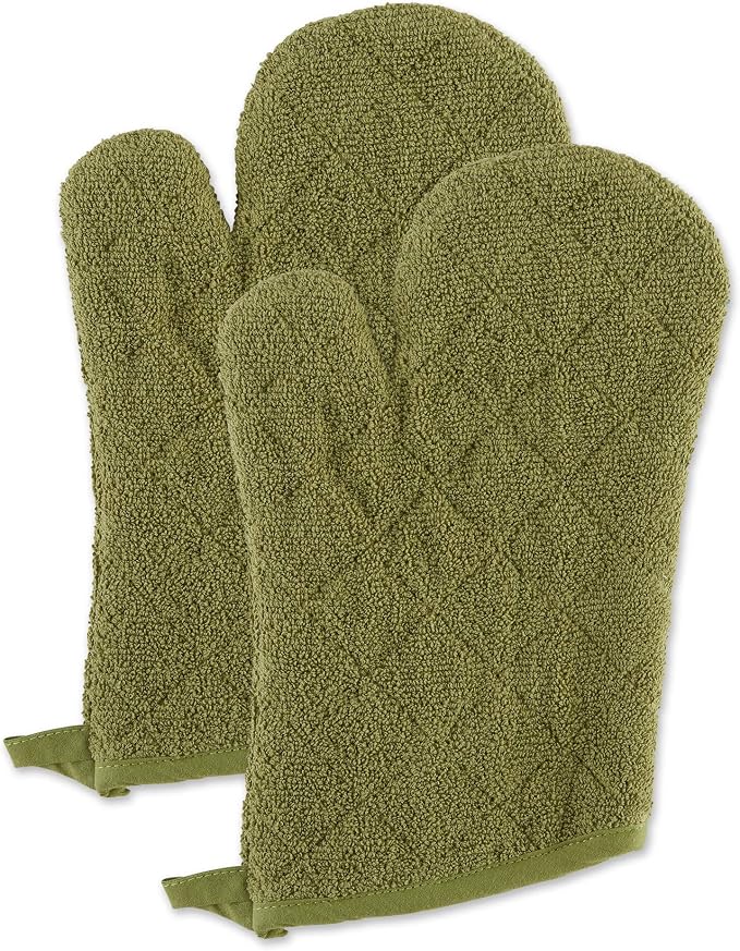 DII Basic Terry Collection 100% Cotton Quilted, Oven Mitt, Antique Green by DII