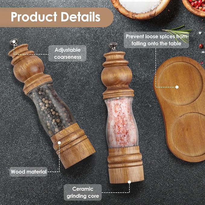 Wooden Salt and Pepper Grinder Set - Image 2