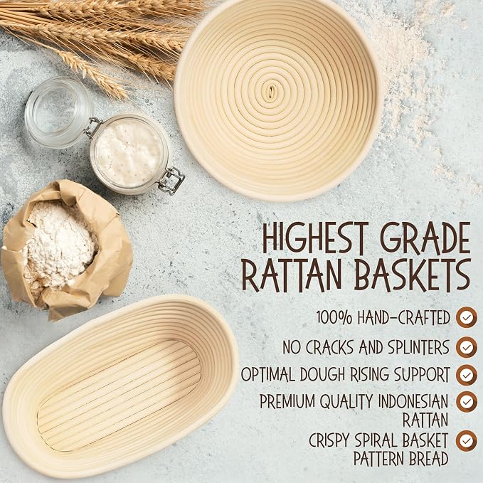 Superbaking Sourdough Proofing Basket Gift Set, Round 9" & Oval 10" Banneton - Image 4