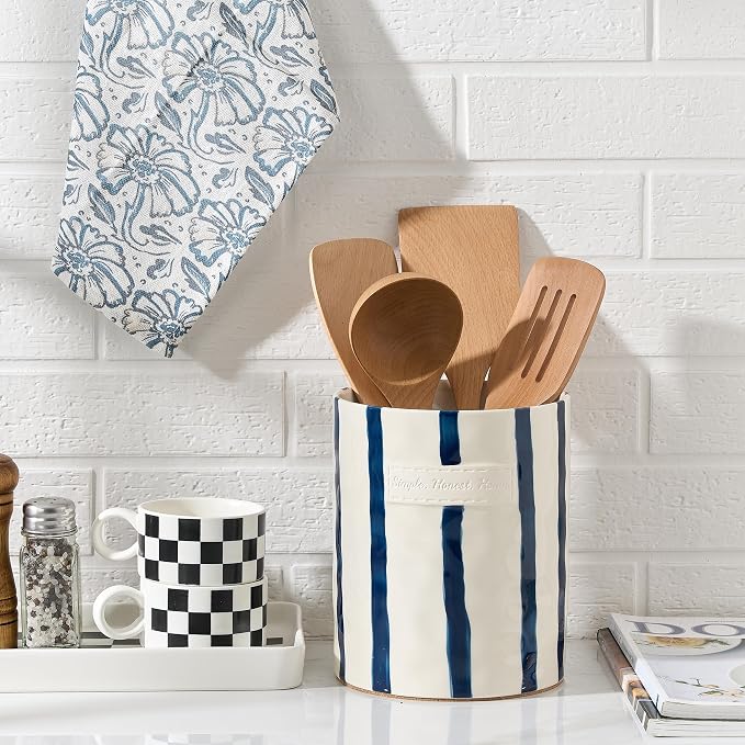 JIEMEI HOME Kitchen Utensil Holder, 7.2" Ceramic Stable Utensil Crock - Image 3
