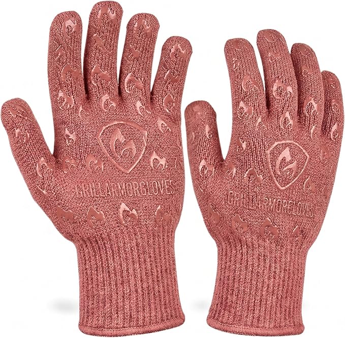 Grill Armor Oven Gloves with Fingers – 932°F Heat, Fire & Cut Resistant Mitts by GrillArmorGloves