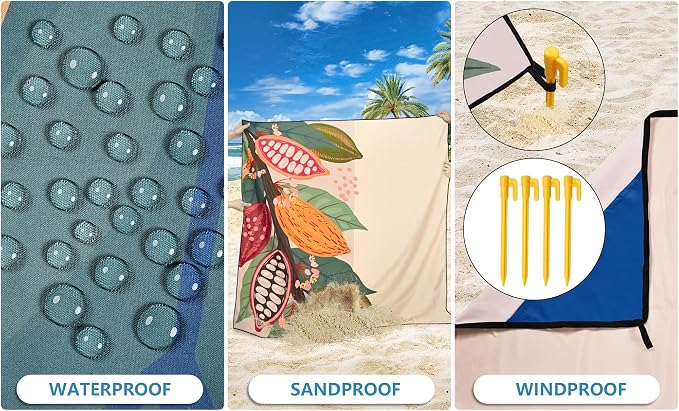 HIHOHO Beach Blanket Waterproof Sandproof Extra Large Beach Mat 79" X - Image 3