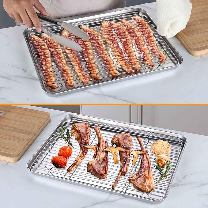 Homikit Baking Sheet with Wire Rack, Metal Baking Tray Jelly Roll Pan with - Image 4