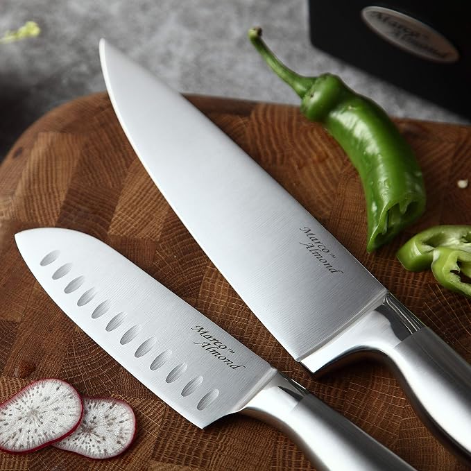 Marco Almond® Knife Set with Block KYA28, 14 Pieces Stainless Steel Chef - Image 4