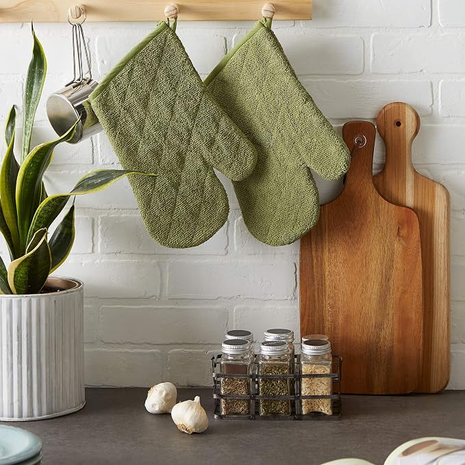 DII Basic Terry Collection 100% Cotton Quilted, Oven Mitt, Antique Green - Image 4