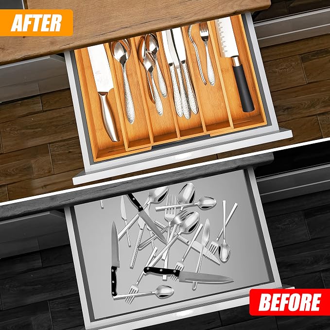 Bellsal Silverware Organizer Kitchen Drawer Organizer Expandable Bamboo Utensil - Image 3