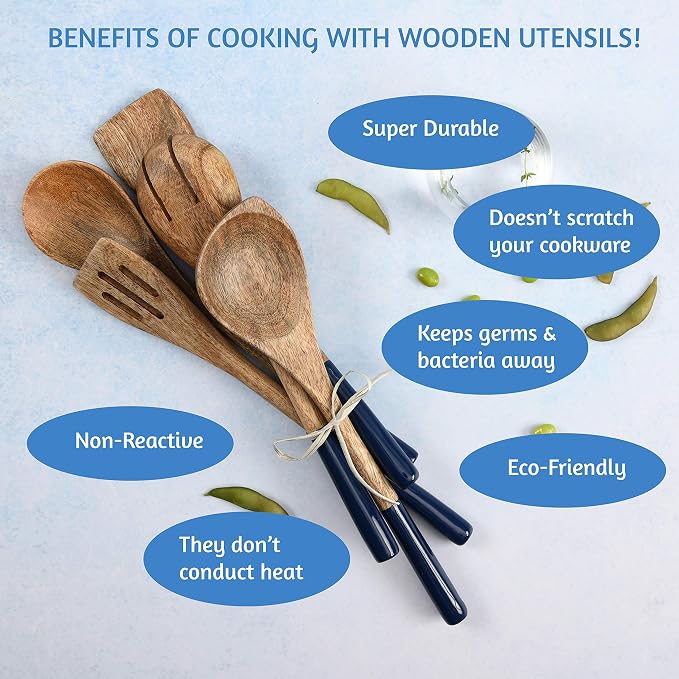 Folkulture Wooden Spoons for Cooking | 12" Premium Acacia Wooden Utensil Set of - Image 4