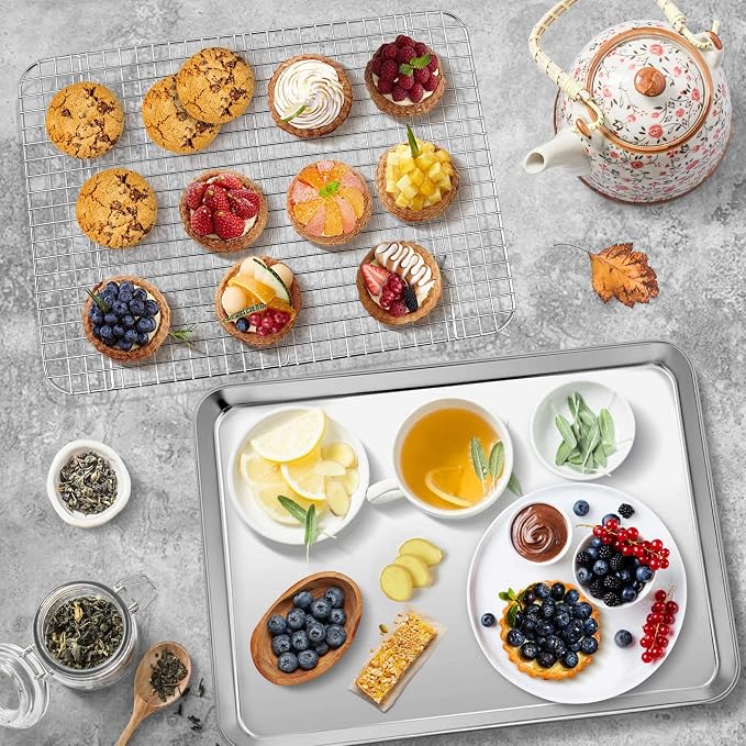 P&P CHEF 16 Inch Baking Sheet and Rack Set, Stainless Steel Cookie Sheets Oven - Image 6