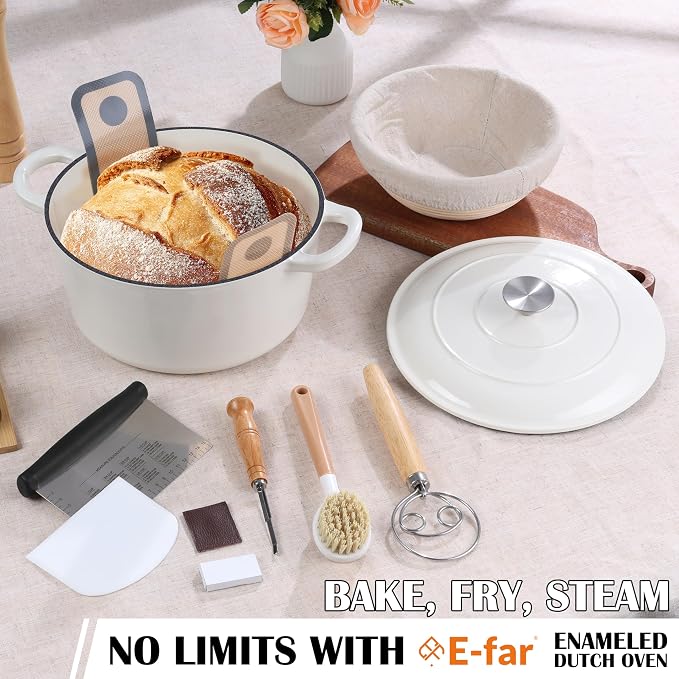 E-far Enameled Dutch Oven Pot for Bread Baking, 6QT Enameled Cast Iron Cookware - Image 7