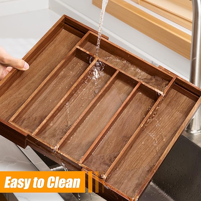 Bellsal Acacia Silverware Organizer Kitchen Drawer Organizer Expandable Bamboo - Image 6