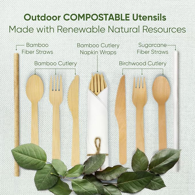 EcoPreps 100% Compostable Bamboo Cutlery Set Eco-Friendly, Biodegradable - Image 7