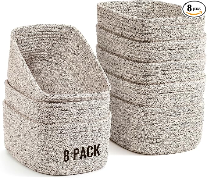 8 Pack Small Storage Baskets for Organizing, Woven Rope Bins for Bathroom by Unknown
