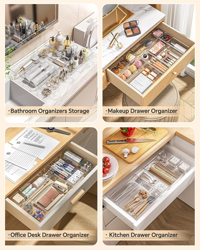 KEMETHY 25 PCS Plastic Drawer Organizers Set, 4 Sizes Vanity Organizer - Image 4