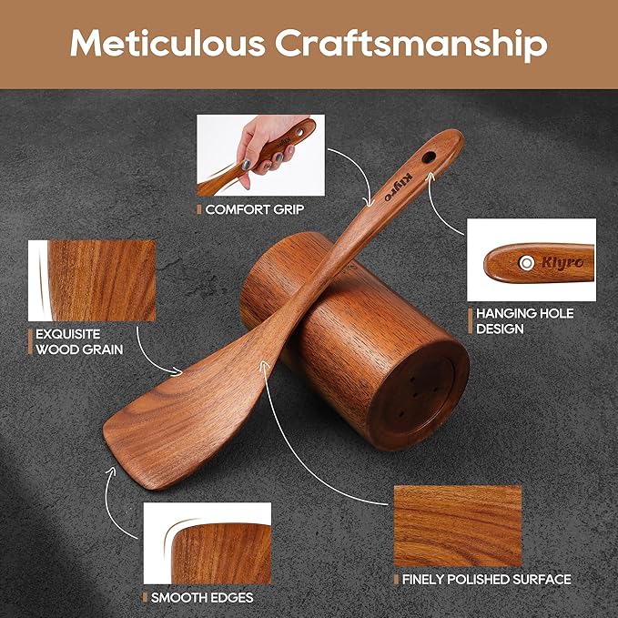 Teak Kitchen Utensils Set, 5 Piece Premium Wooden Cooking Utensils Set - Image 3