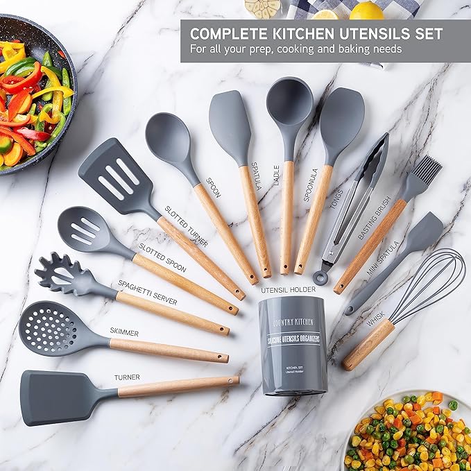 Country Kitchen Non Stick Silicone Utensil Set - Image 2