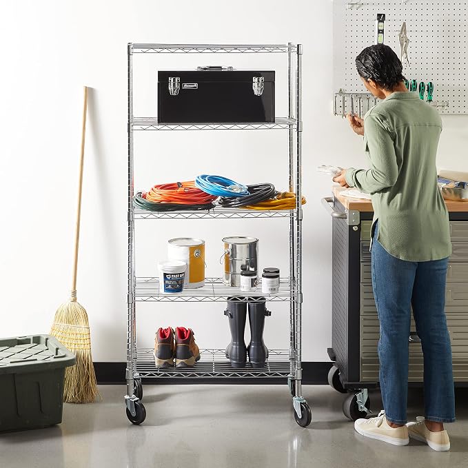 Amazon Basics 5-Shelf Adjustable, Heavy Duty Storage Shelving Unit on 4" Wheel - Image 2