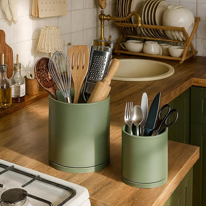 D'vine Dev 360° Rotating Utensil Holder Set – 7.2"+5" Kitchen Utensil Crocks - Image 6