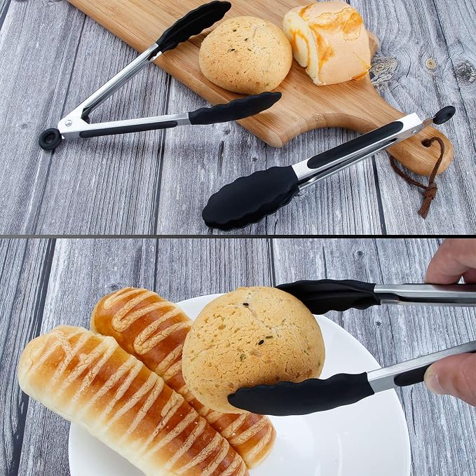 7 inch Cooking Tongs, MSY BIGSUNNY Set of 3 Mini Kitchen Tongs Silicone Serving - Image 3