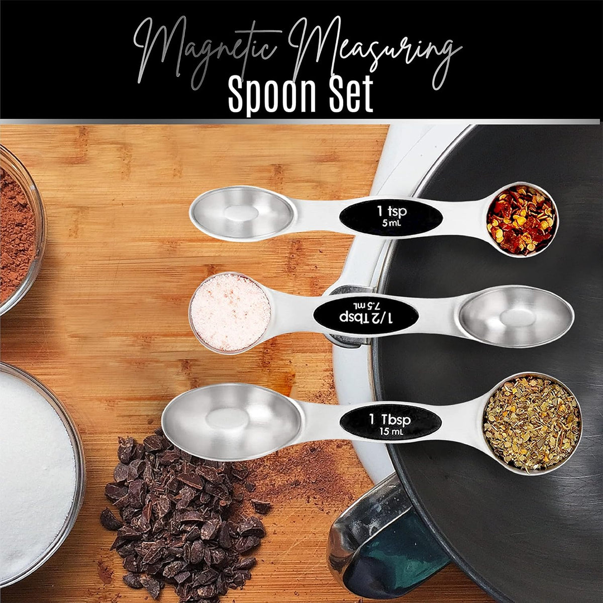 Nextop Stainless Steel Magnetic Measuring Spoons Set – 9 Pieces