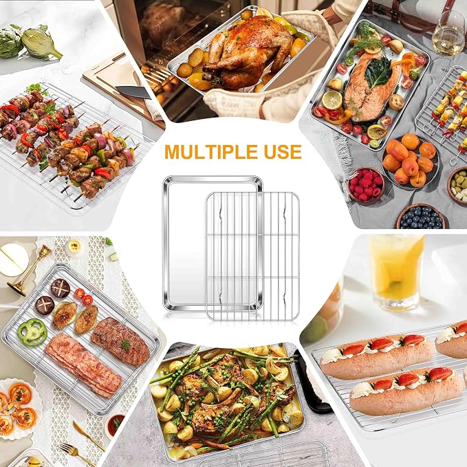 Homikit Quarter Sheet with Rack, 9x13 Stainless Steel Baking Pan with Wire - Image 8