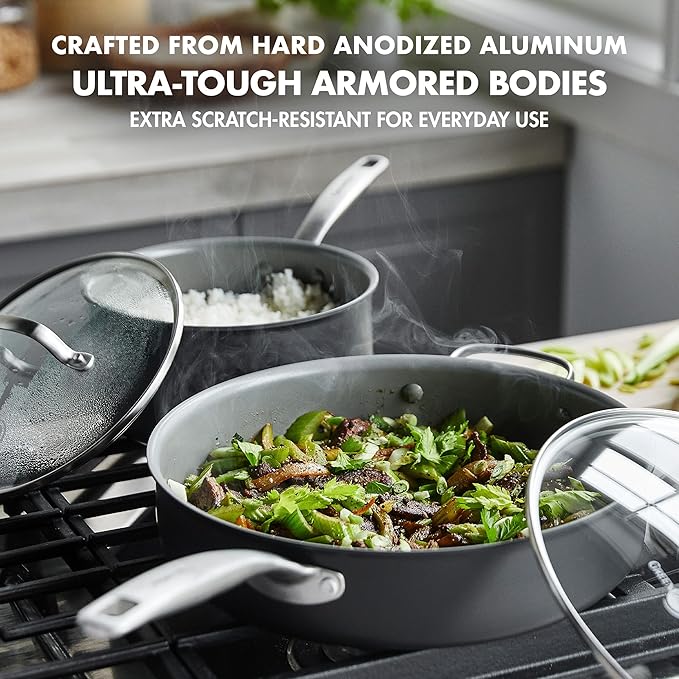GreenPan Chatham Hard Anodized Healthy Ceramic Nonstick 10 Piece Cookware Pots - Image 3