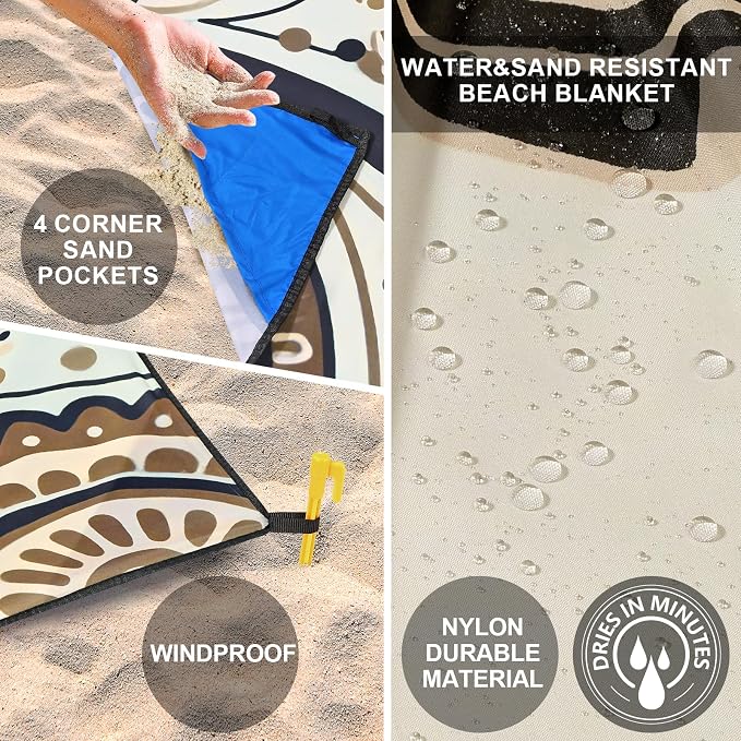 WIWIGO Beach Blanket Waterproof Sandproof Beach Mat 79" X 83"/10'x9'for 2-8 - Image 3